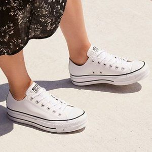 Chuck Taylor All Star Lift Converse White Leather Platforms 6.5
